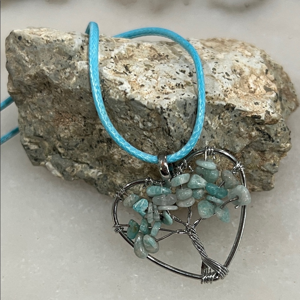 Amazonite Tree of Life Heart Pendant Necklace